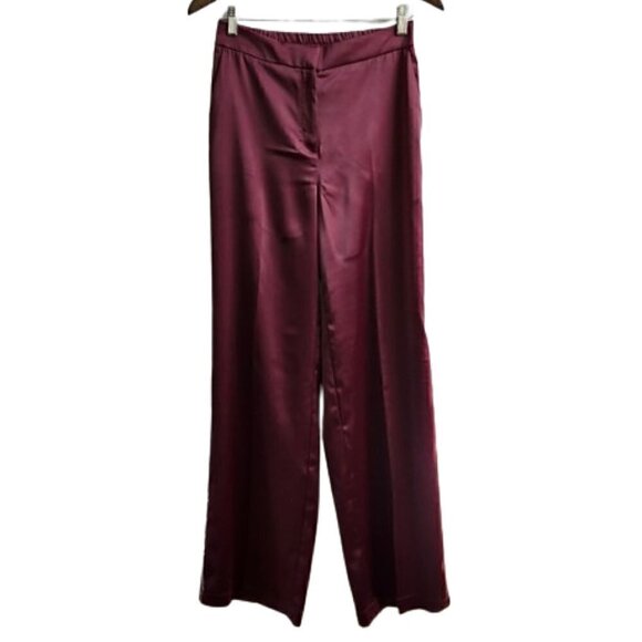 RACHEL ZOE Brand new burgundy satin metallic wide leg trousers - Picture 1 of 15